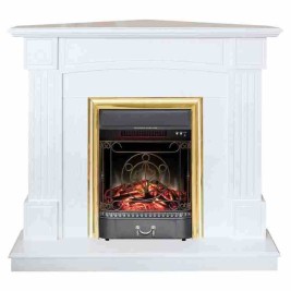 Электрокамин RealFlame Andrea Corner WT фактурный белый с очагом Majestic Lux Brass