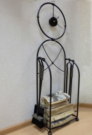 Каминный набор Модерн (с часами) (MODERN/BL/SL, чёрный, патина "серебро")
