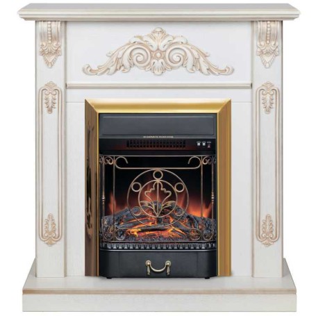 Электрокамин RealFlame Anita WT дуб белый с золотой патиной с очагом Majestic Lux Brass