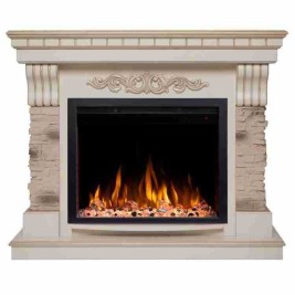 Электрокамин RealFlame Marseilles WT белый дуб с золотой патиной с очагом Saphir 25,5