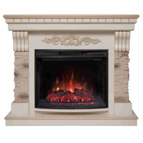 Электрокамин RealFlame Marseilles WT белый дуб с золотой патиной с очагом Evrika 25,5 LED