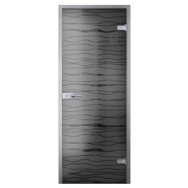 Межкомнатная стеклянная дверь АРТА Satin Abstract Море, 2000х800 мм.
