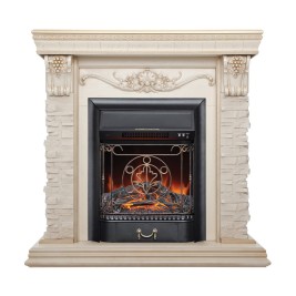 Электрокамин RealFlame Patricia WT белый дуб с золотой патиной с очагом Majestic Lux Black