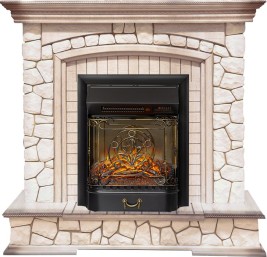 Каминокомплект Preston - Белый/Слоновая кость с патиной с очагом Majestic FX M Black RC