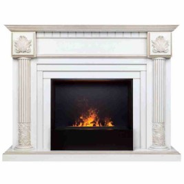 Электрокамин RealFlame Imperia 26/33 WT белый дуб с золотой патиной с очагом 3D Cassette 630 Black Panel