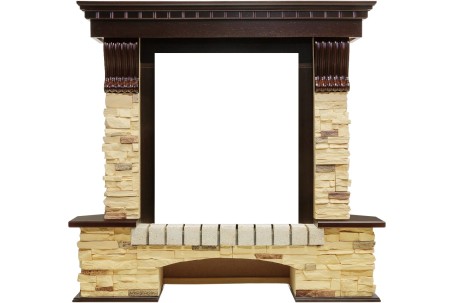 Каминокомплект Pierre Luxe угловой - Темный дуб / Сланец с очагом Majestic FX Black