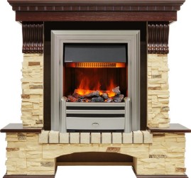 Каминокомплект Pierre Luxe угловой - Темный дуб / Сланец (Высота 1005мм) с очагом Chesford