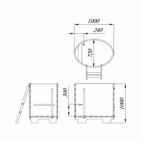 Купель Blumenberg из лиственницы 100 х 72 базовая комплектация (чертеж 100/1)