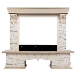 Портал каминный из МДФ RealFlame Rockland Lux белый, белый дуб с патиной, белый камень