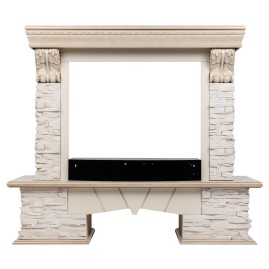 Портал каминный из МДФ RealFlame Rockland Lux белый, белый дуб с патиной, белый камень