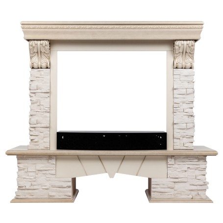 Портал каминный из МДФ RealFlame Rockland Lux белый, белый дуб с патиной, белый камень