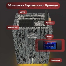 Электрическая паротермальная печь ВВД ПАРиЖАР Футурус 10 кВт, в облицовке серпентинит премиум