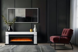 Каминокомплект Lindos 42 SFT - Серый мрамор (Ширина 1470мм) с очагом 5D V-ART 40