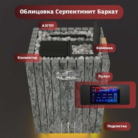 Электрическая паротермальная печь ВВД ПАРиЖАР Футурус 16 кВт, в облицовке серпентинит бархат