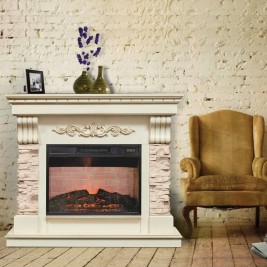 Электрокамин RealFlame Marseilles Luxe 24 WT белый дуб с золотой патиной с очагом Irvine 24