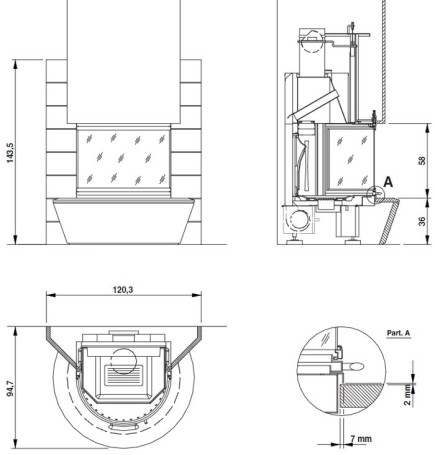 Облицовка ACAPULCO Rosso Alhambra + топка ECOMONOBLOCCO 66 round 180° (Palazzetti)