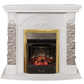 Электрокамин RealFlame Athena GR WT белый с очагом Majestic Lux Brass