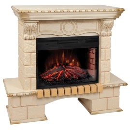 Электрокамин RealFlame Bolero WT белый дуб с золотой патиной с очагом Firefield 25 S IR