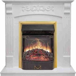 Каминокомплект Sorrento угловой - Белый дуб с очагом Majestic FX M Brass